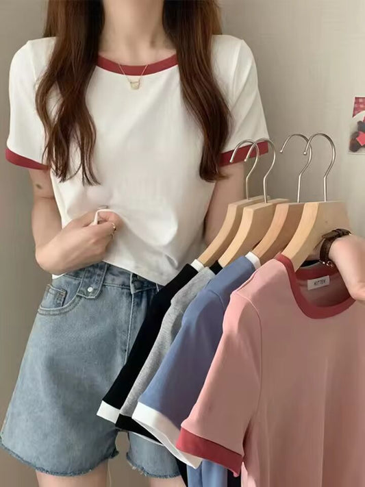 2025 Brand New Women's T-Shirt O-Neck Short Tee Women T-Shirt Woman T Shirt Tops Tees Slim Bottom Young Style Shirts For Female